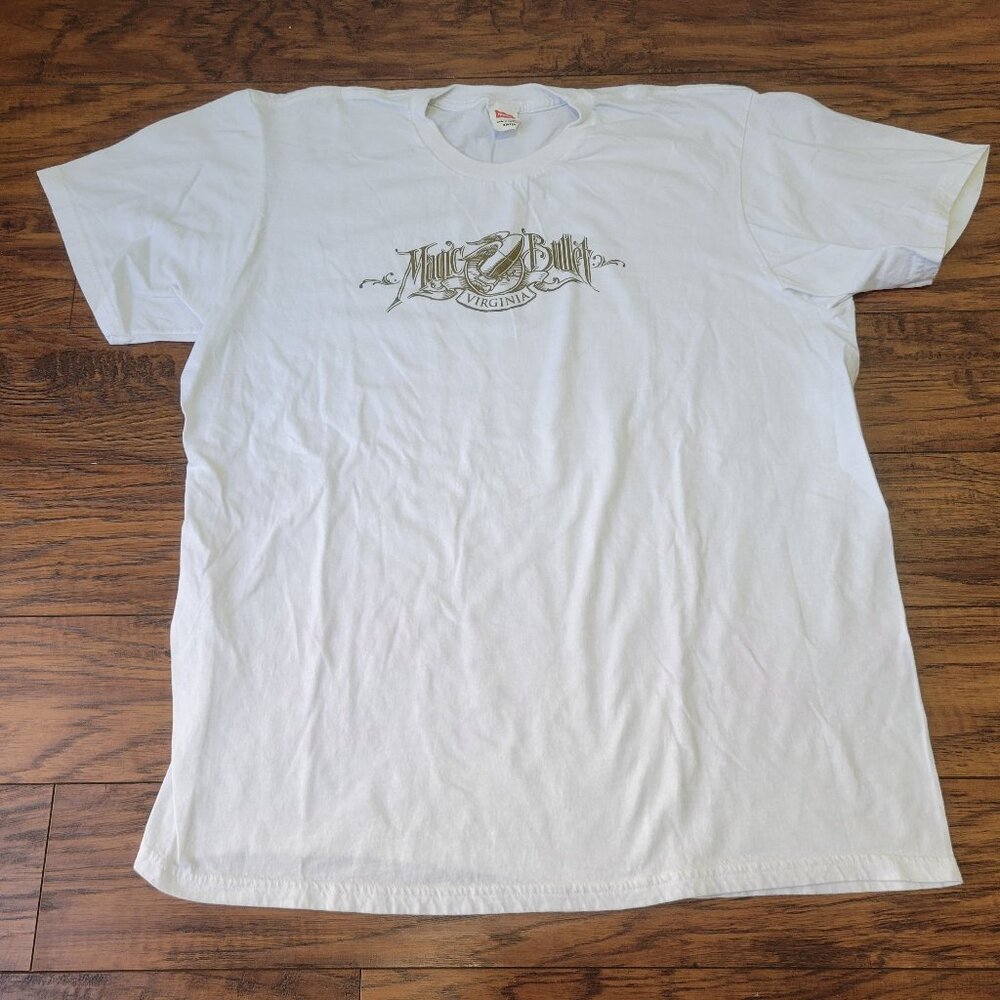 MAGIC BULLET RECORDS Label Virginia White Gold Logo T-Shirt sz XL EUC Punk Rock